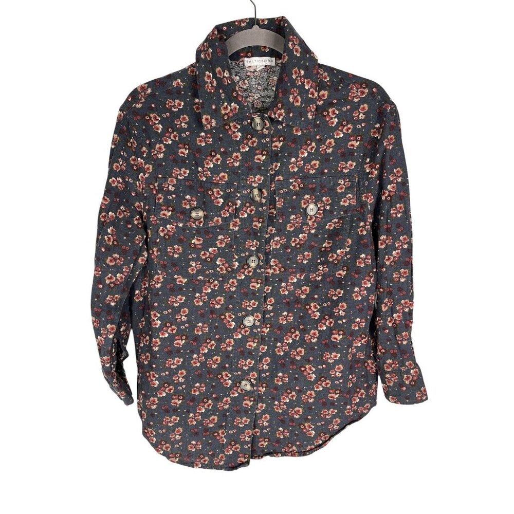 BALTIC BORN Women's Navy Floral Cotton Button Down Blouse Small - Picture 1 of 5